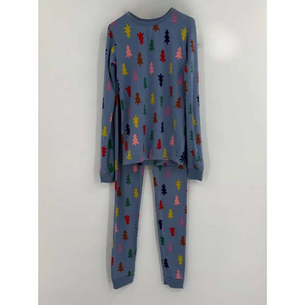 Hanna Andersson Holiday Hannasoft Pajama Set | Festive Forest Slate Blue | 12